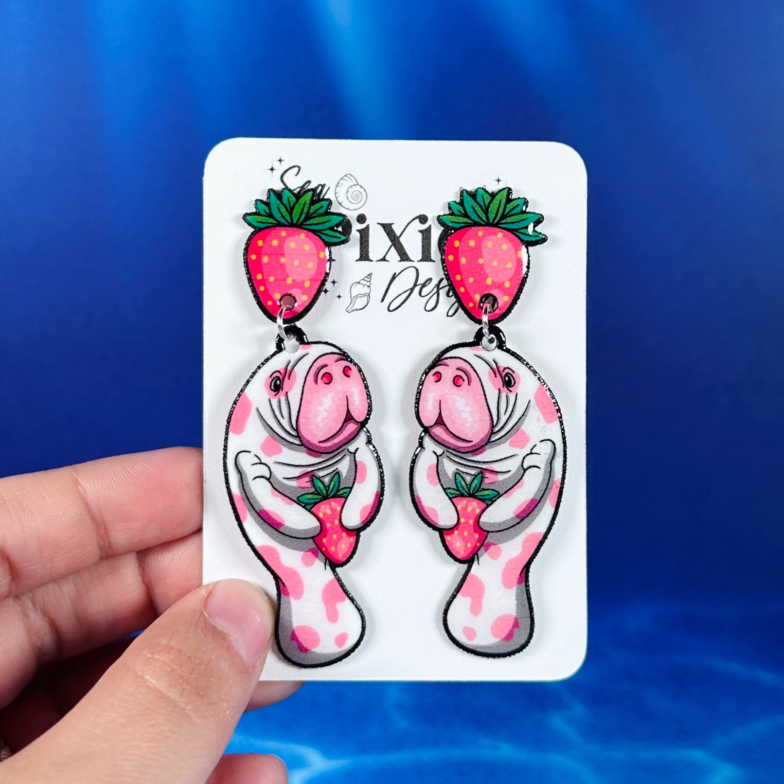 Sea Pixie Designs - HANDMADE - Strawberry Manatee Dangle Earrings Ocean Collection
