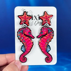 Sea Pixie Designs - HANDMADE - Glitter Seahorse Dangle Earrings Ocean Collection