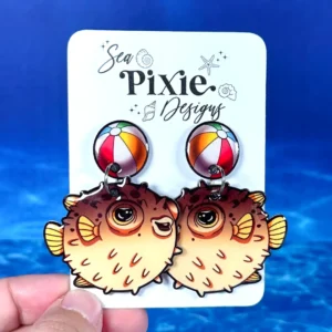 Sea Pixie Designs - HANDMADE - Pufferfish Beach Ball Dangle Earrings Ocean Collection