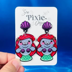 Sea Pixie Designs - HANDMADE - Mermaid Manatee Dangle Earrings Ocean Collection