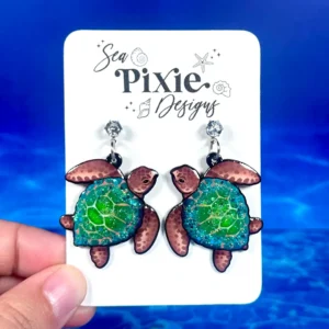 Sea Pixie Designs - HANDMADE - Glitter Sea Turtle Dangle Earrings Ocean Collection
