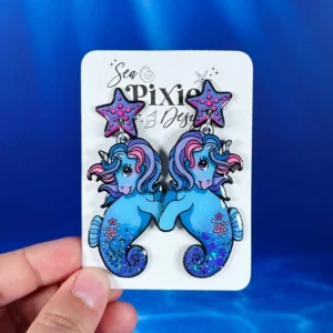 Sea Pixie Designs - HANDMADE - Glitter Sea Pony Dangle Earrings Ocean Collection