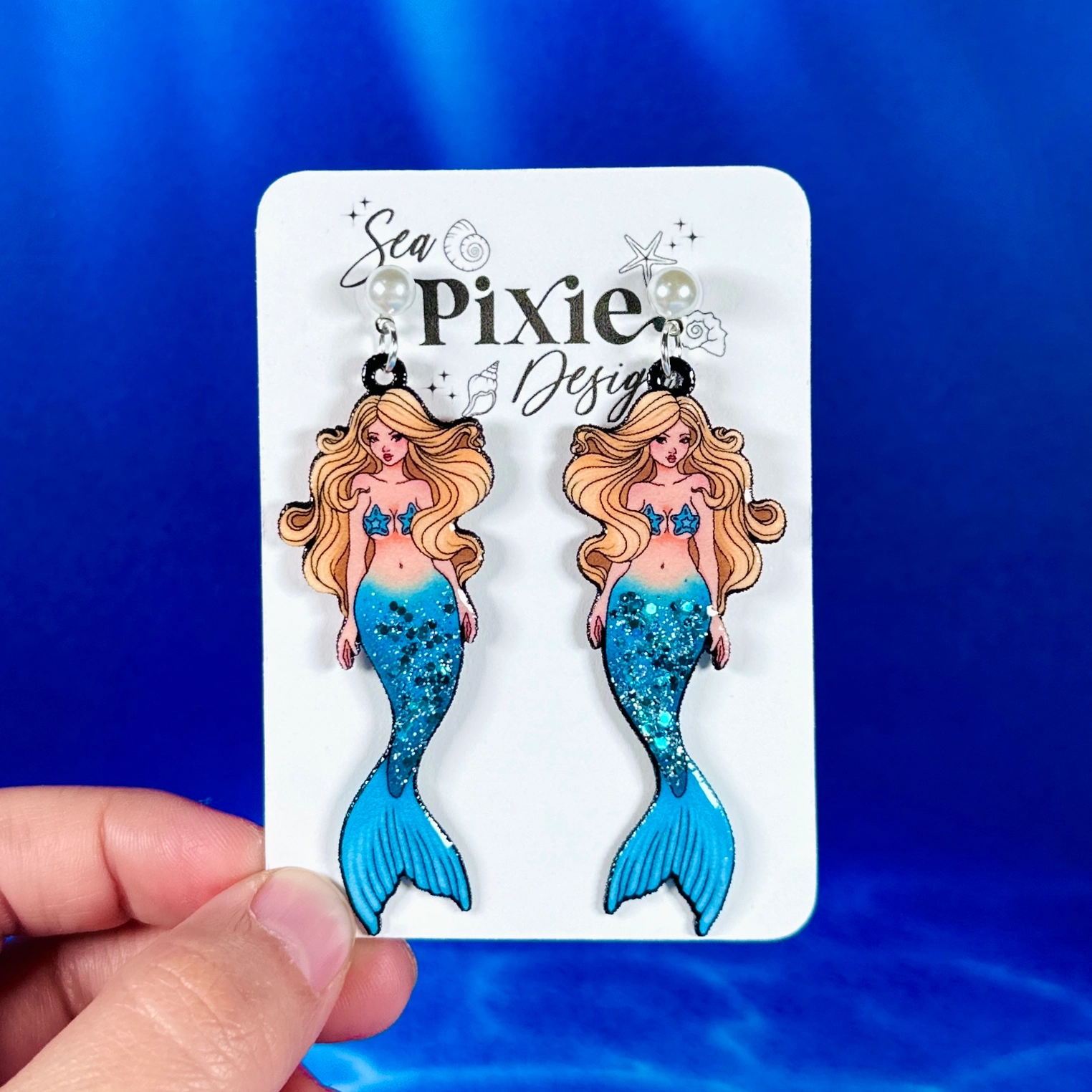 Sea Pixie Designs - HANDMADE - Glitter Mermaid Dangle Earrings Ocean Collection