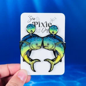 Sea Pixie Designs - HANDMADE - Glitter Mahi Mahi Dangle Earrings Ocean Collection