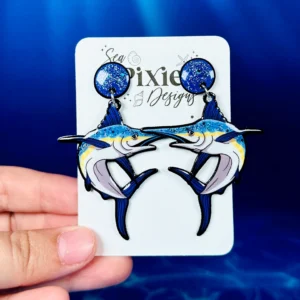 Sea Pixie Designs - HANDMADE - Glitter Marlin Dangle Earrings Ocean Collection