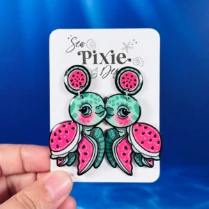 Sea Pixie Designs - HANDMADE - Watermelon Sea Turtle Dangle Earrings Ocean Collection